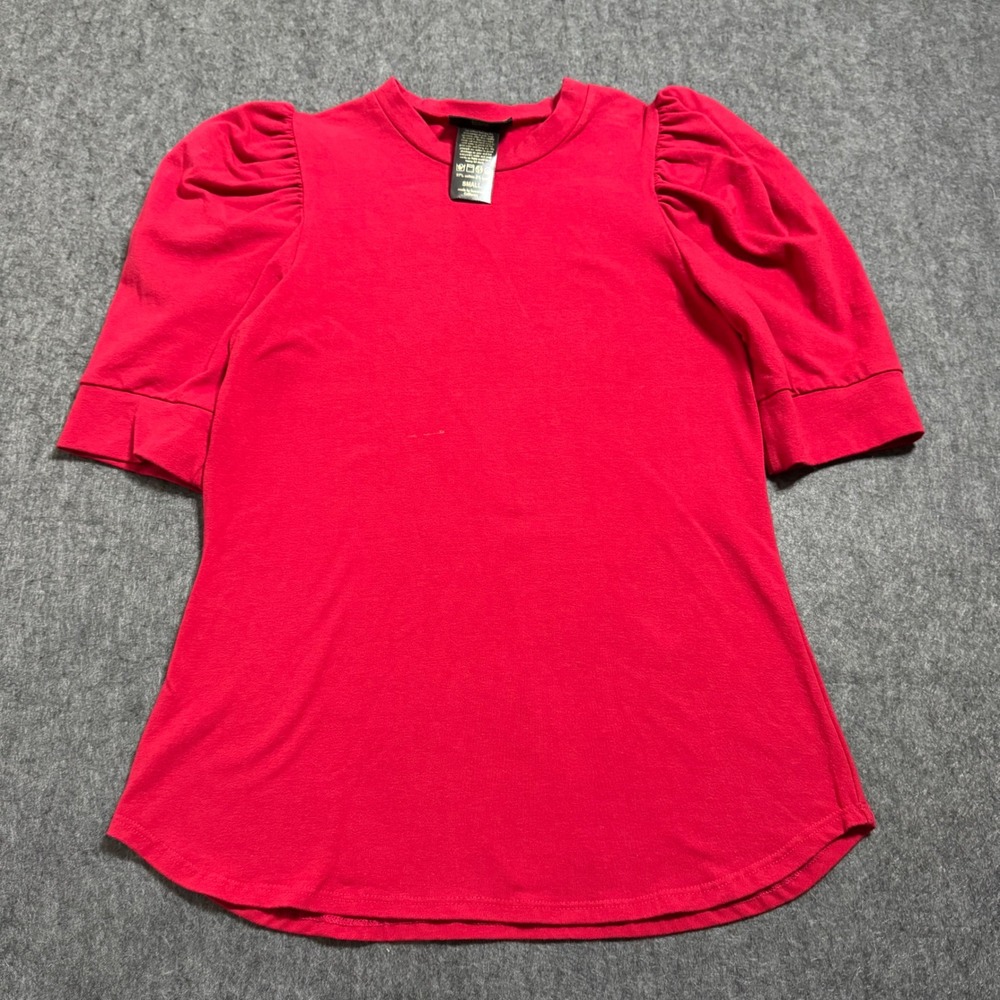 Nooworks Red Puff Sleeve Cotton Blend Top Small Short Sleeve Crew Neck